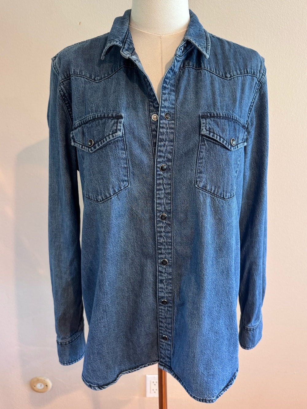 Lucky Brand Men’s Denim Western Pearl Snap Shirt Blue Cotton Large